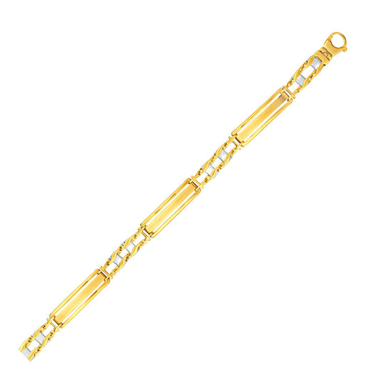 14k Two-Tone Gold Fancy Bar Style Mens Bracelet with Curved Connectors (9.65 mm) - The Best Accessory