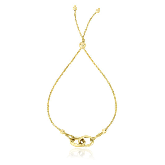 14k Yellow Gold Entwined Rings Adjustable Lariat Style Bracelet - The Best Accessory