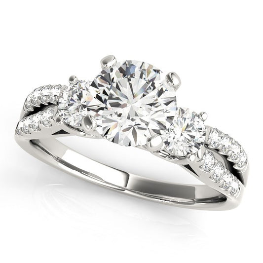 14k White Gold Split Shank 3 Stone Round Diamond Engagement Ring (2 cttw) - The Best Accessory
