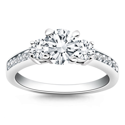 14k White Gold Three Stone Engagement Ring with Diamond Band - The Best Accessory