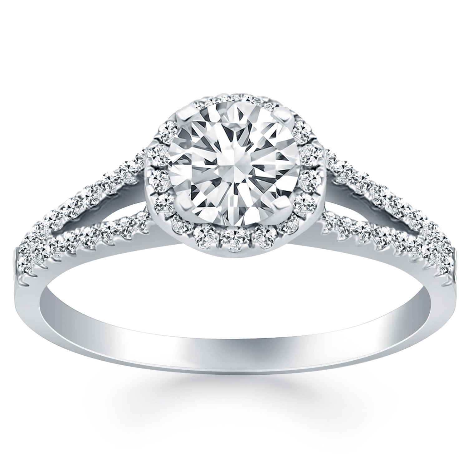 14k White Gold Diamond Halo Split Shank Engagement Ring - The Best Accessory