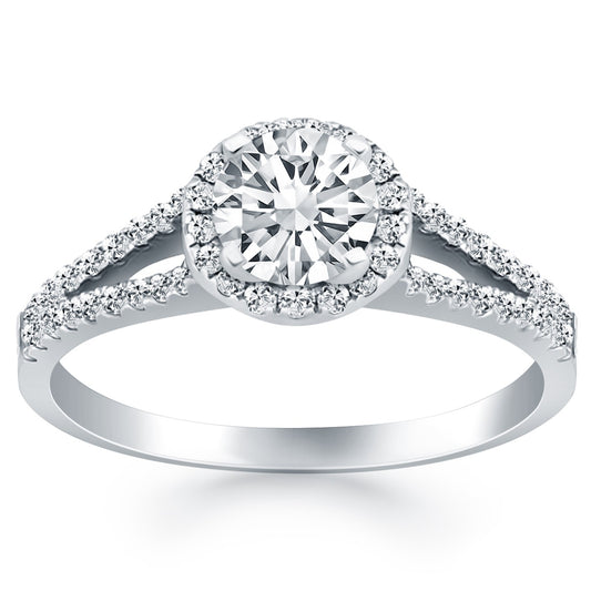 14k White Gold Diamond Halo Split Shank Engagement Ring - The Best Accessory