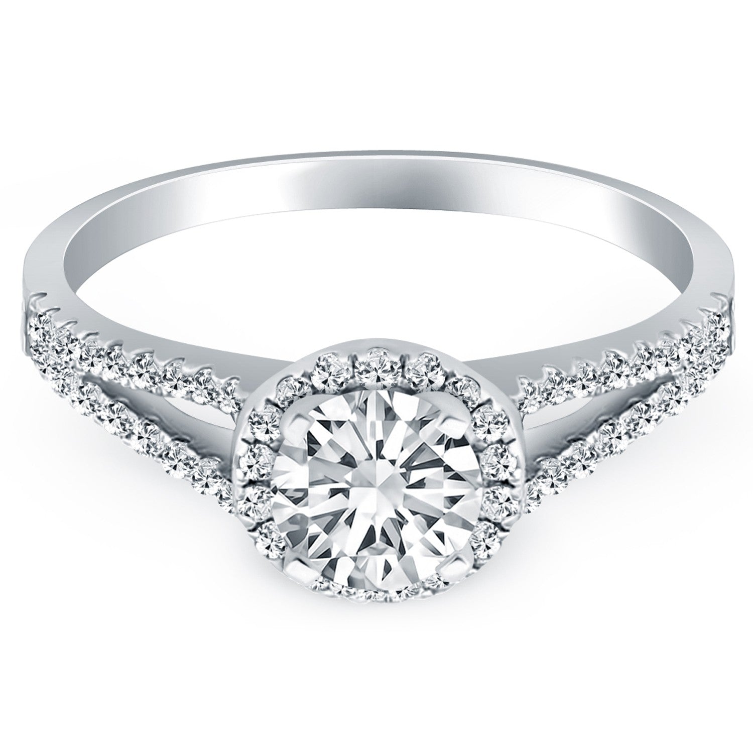 14k White Gold Diamond Halo Split Shank Engagement Ring - The Best Accessory