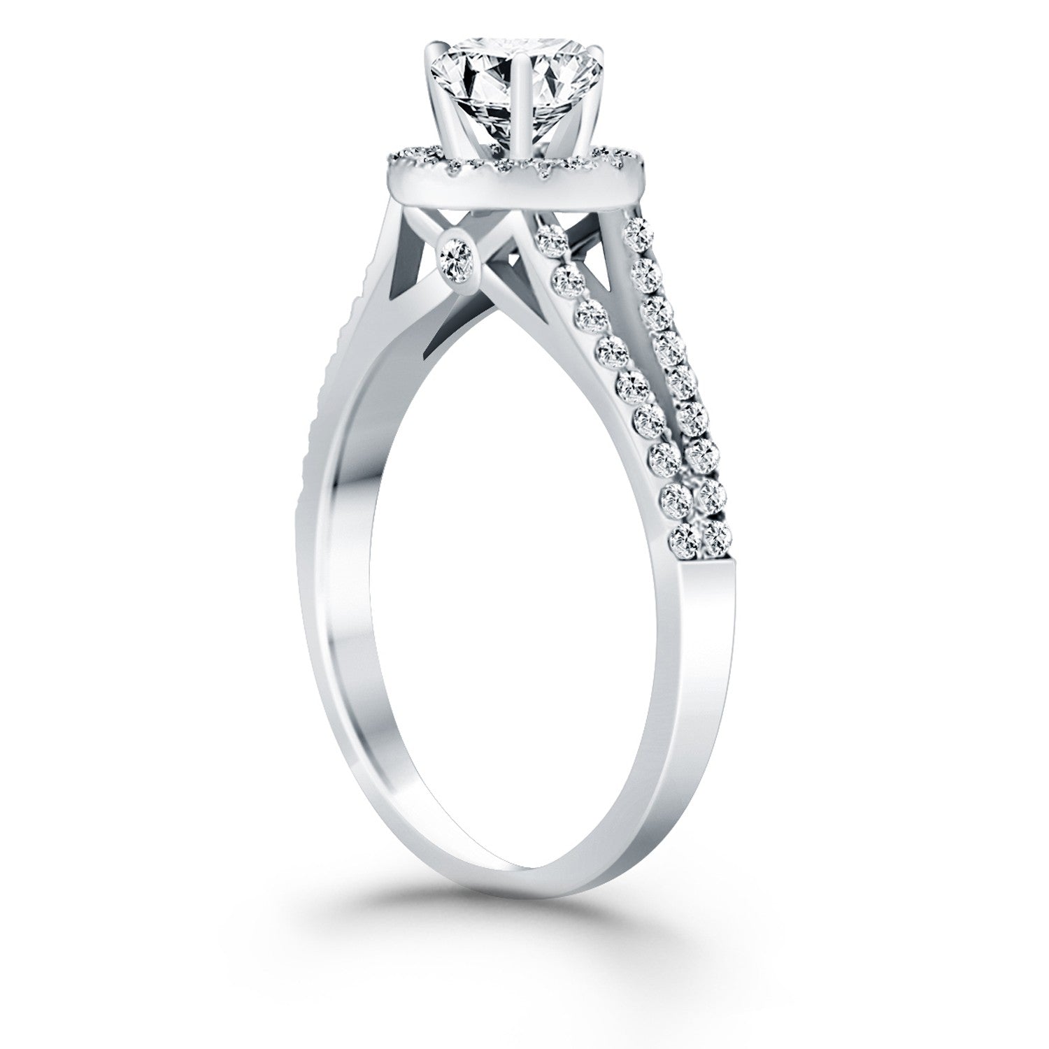 14k White Gold Diamond Halo Split Shank Engagement Ring - The Best Accessory