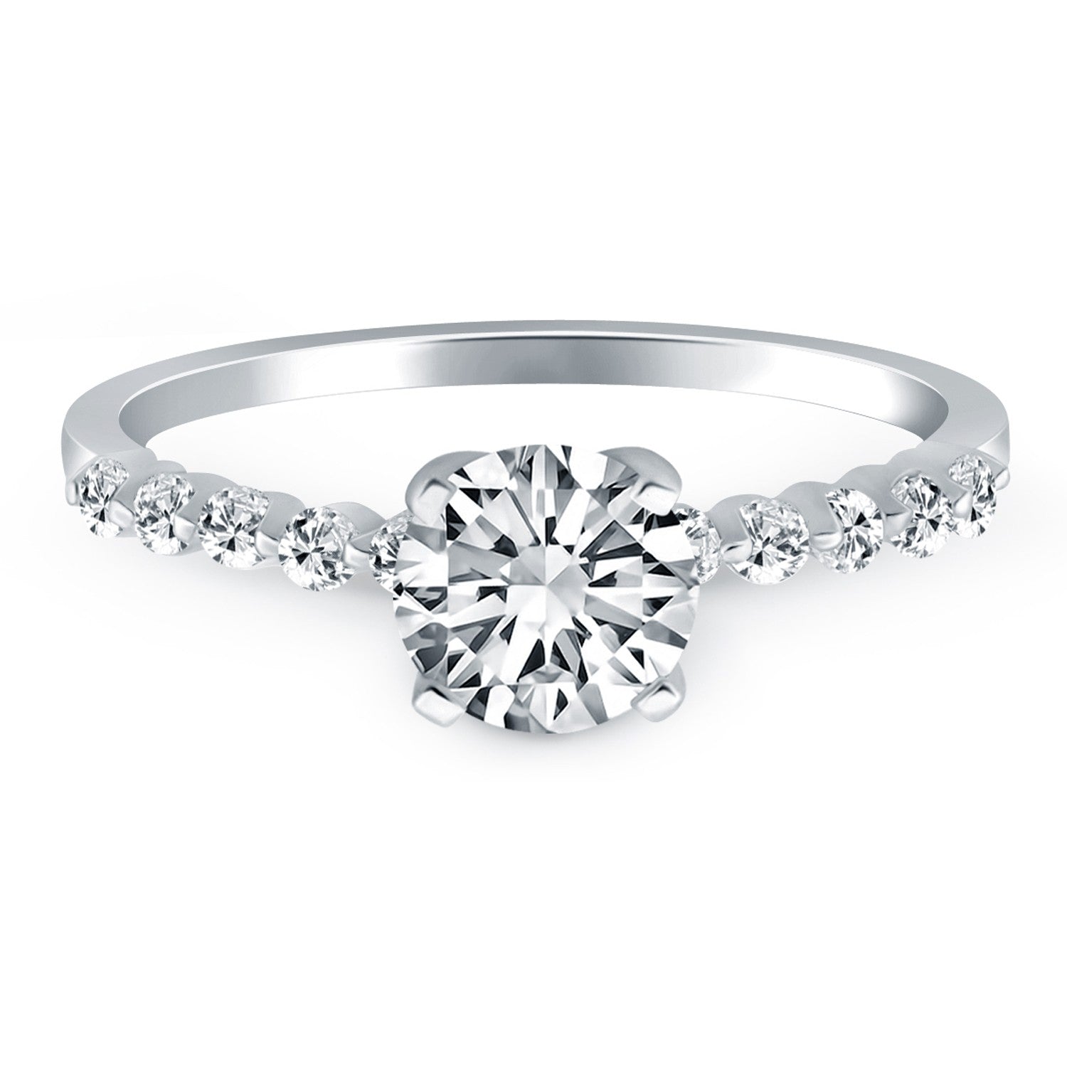 14k White Gold Diamond Engagement Ring with Shared Prong Diamond Accents - The Best Accessory