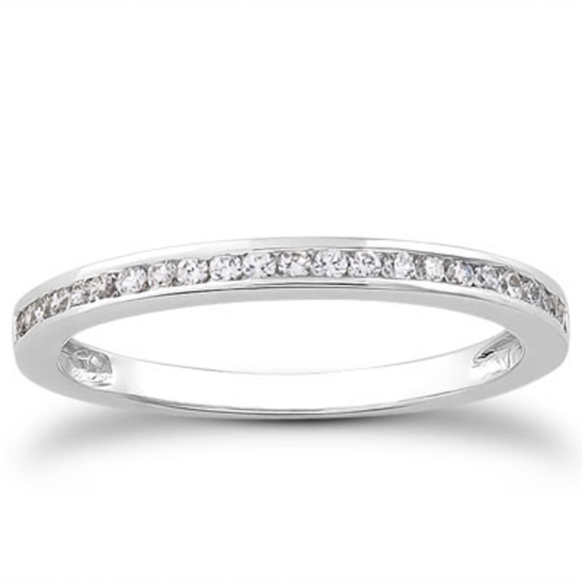 14k White Gold Slender Channel Set Diamond Wedding Ring Band Set 1/2 Around - The Best Accessory