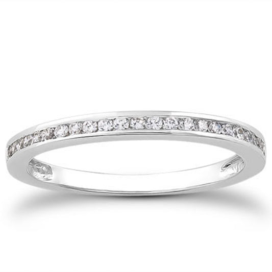 14k White Gold Slender Channel Set Diamond Wedding Ring Band Set 1/2 Around - The Best Accessory