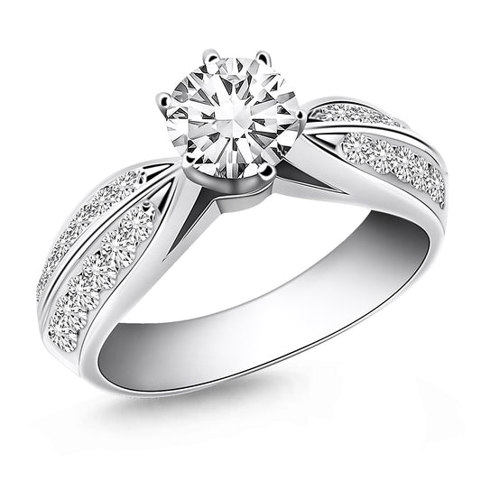 14k White Gold Cathedral Double Row Pave Diamond Engagement Ring - The Best Accessory