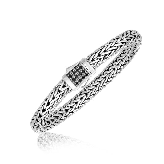 Sterling Silver Braided Style Mens Bracelet with Black Sapphire Accents(1.70 mm) - The Best Accessory