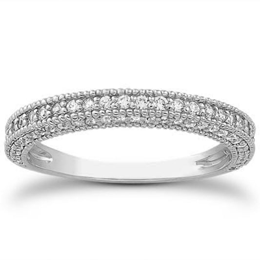 14k White Gold Fancy Pave Diamond Milgrain Textured Wedding Ring Band - The Best Accessory
