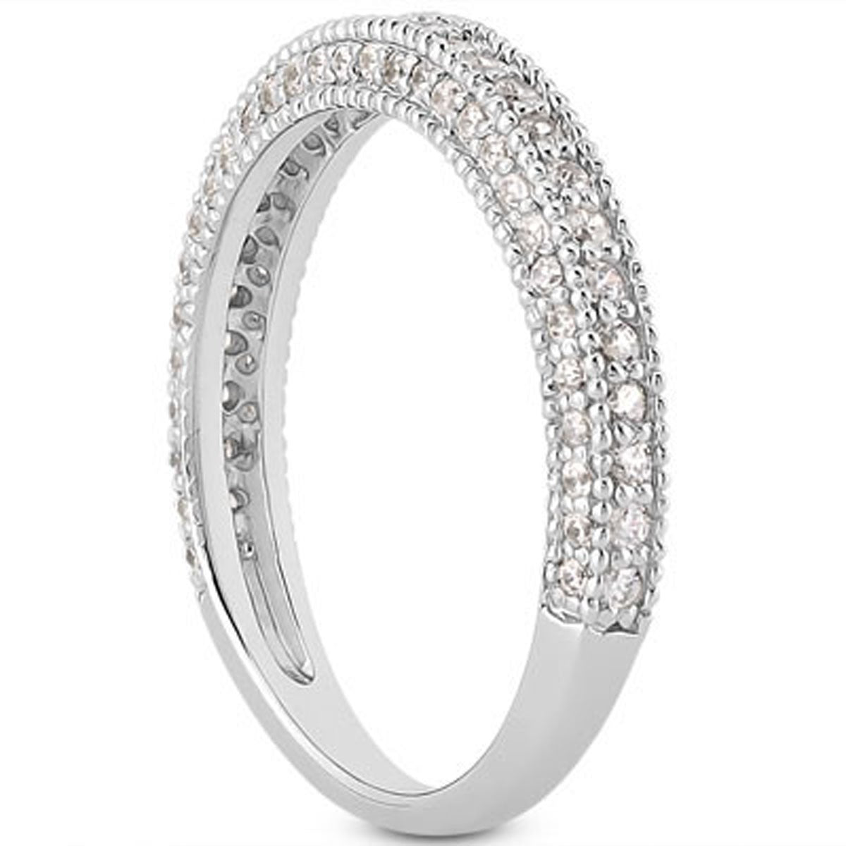 14k White Gold Fancy Pave Diamond Milgrain Textured Wedding Ring Band - The Best Accessory