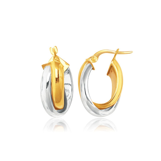 14k Two-Tone Gold Double Row Intertwined Oval Hoop Earrings - The Best Accessory
