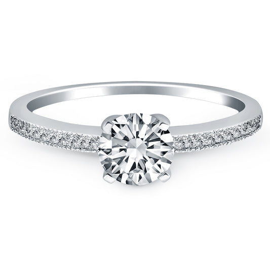 14k White Gold Classic Diamond Pave Solitaire Engagement Ring - The Best Accessory
