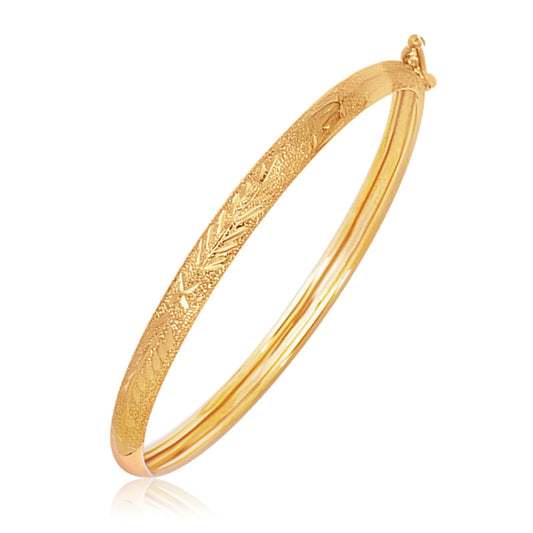 14k Yellow Gold Diamond Cut Motif Dome Style Childrens Bangle (5.50 mm) - The Best Accessory
