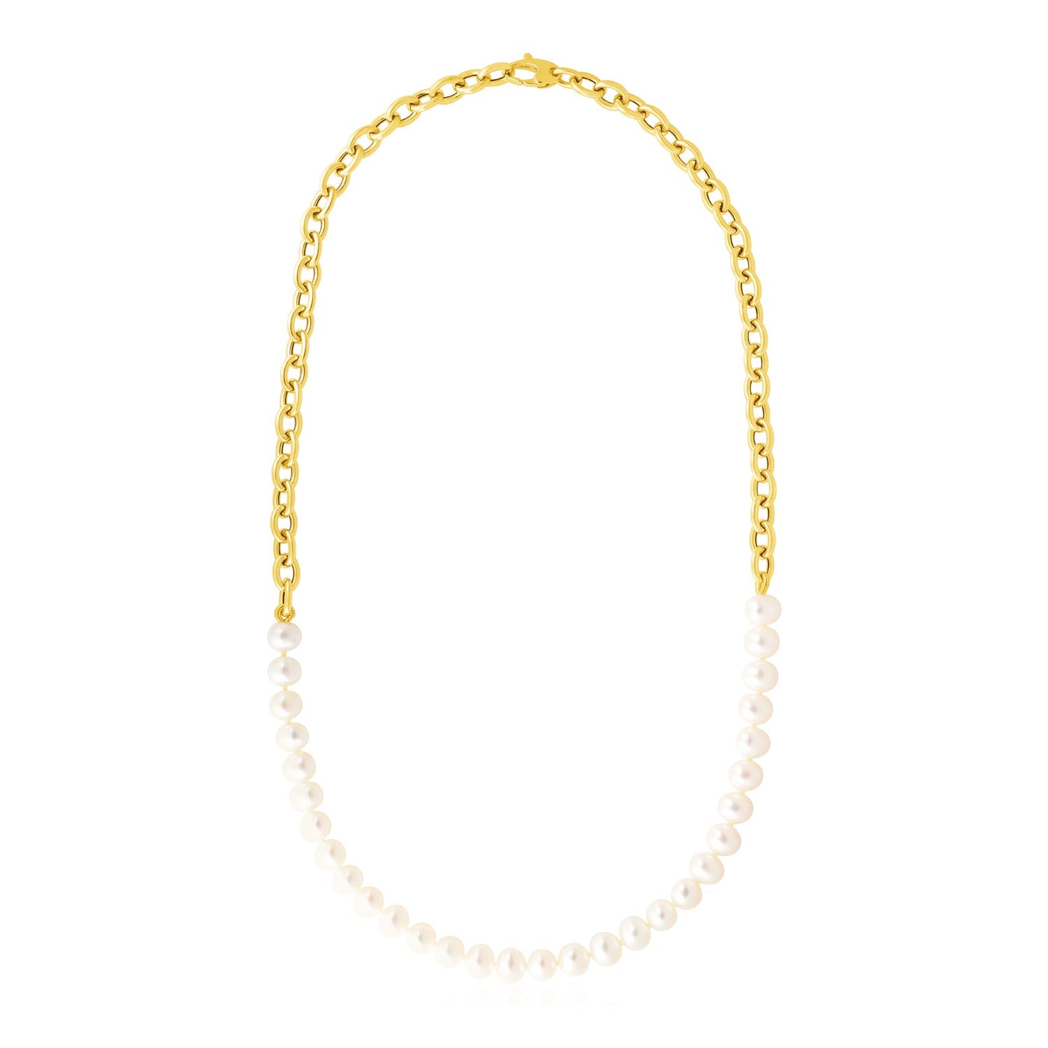 14k Yellow Gold Oval Chain Necklace with Pearls - The Best Accessory