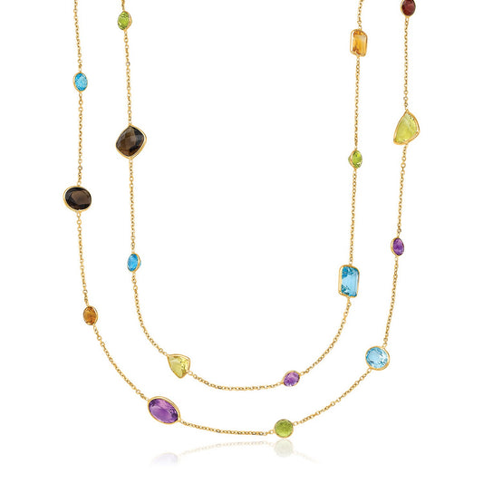 14k Yellow Gold Double Layer Multi Gem Necklace - The Best Accessory