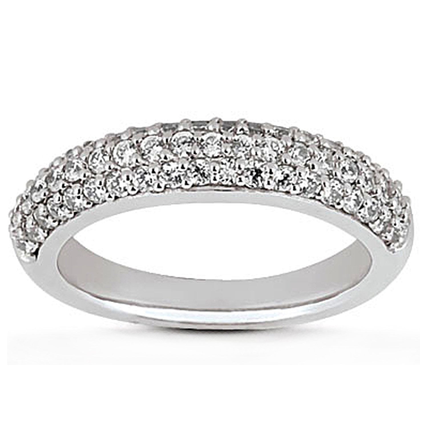 14k White Gold Triple Multi-Row Micro- Pave Diamond Wedding Ring Band - The Best Accessory
