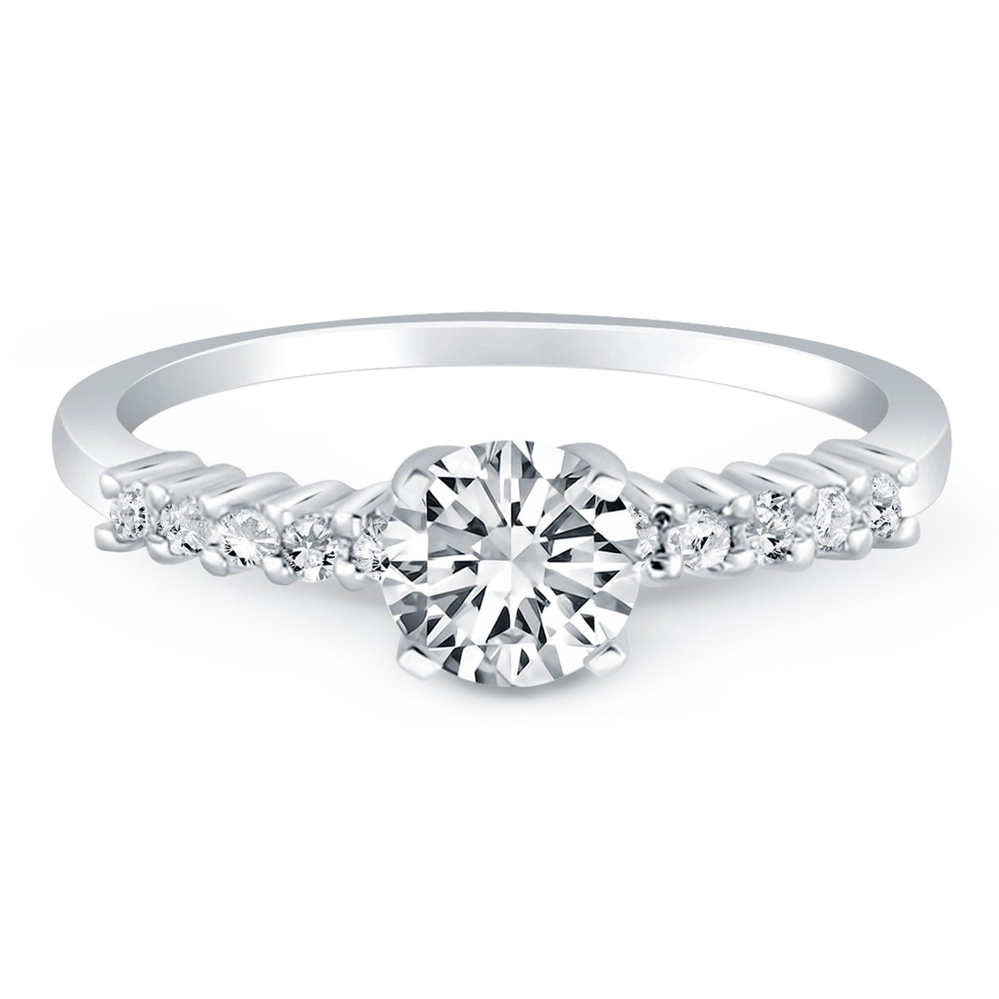 14k White Gold Shared Prong Accent Diamond Engagement Ring - The Best Accessory
