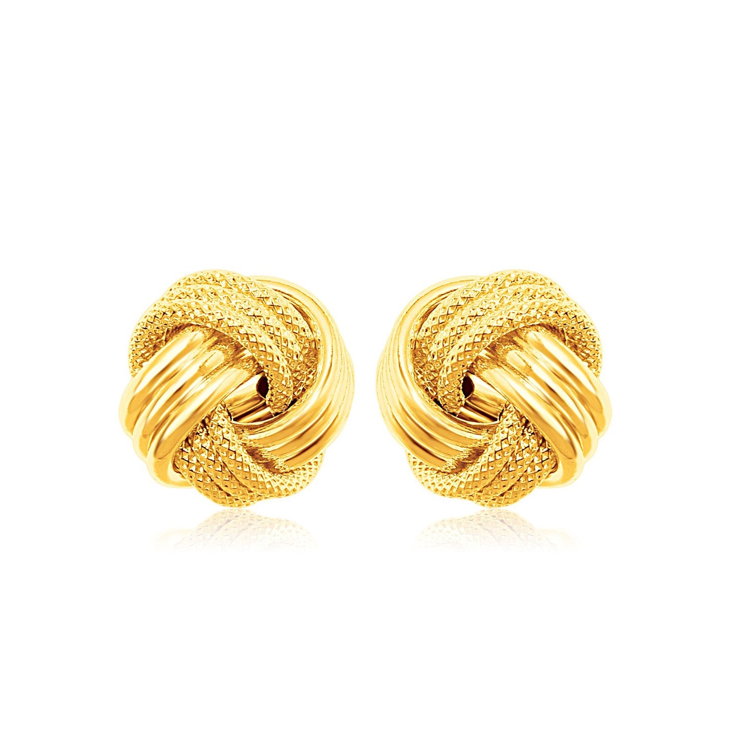 14k Yellow Gold Love Knot with Ridge Texture Earrings - The Best Accessory