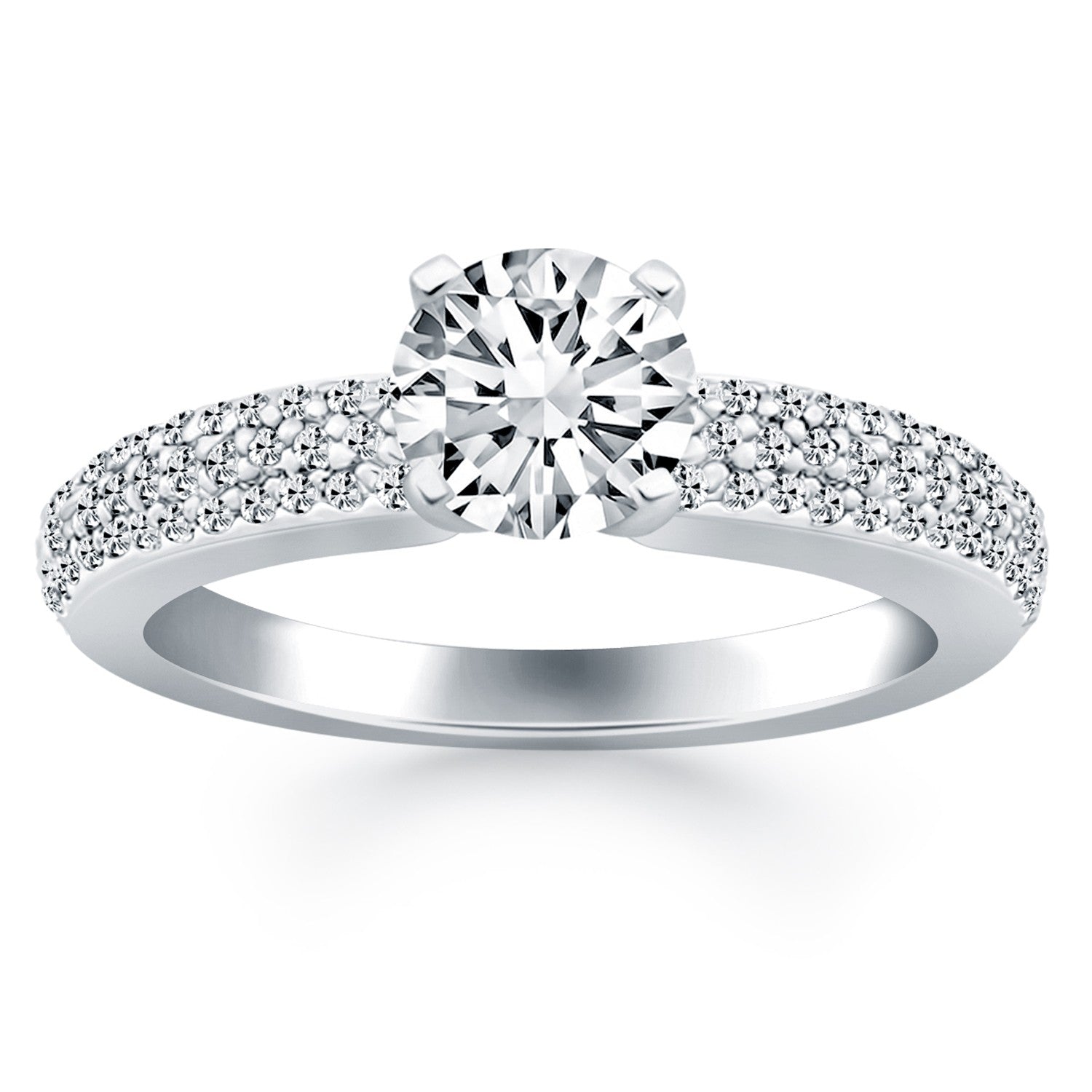 14k White Gold Triple Row Pave Diamond Engagement Ring - The Best Accessory