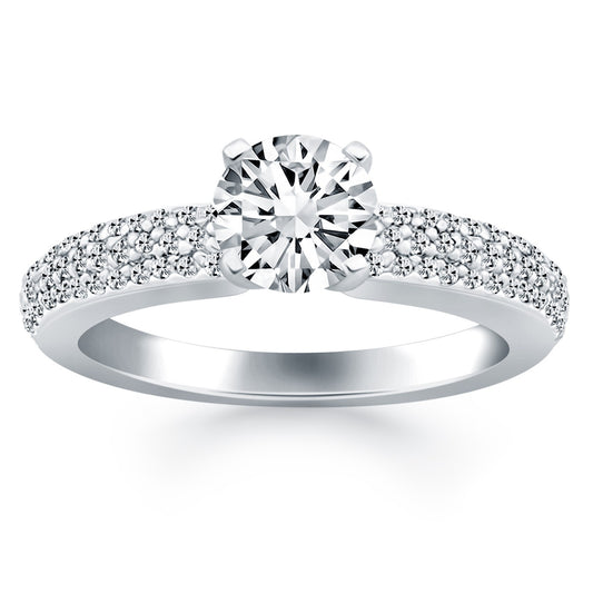 14k White Gold Triple Row Pave Diamond Engagement Ring - The Best Accessory