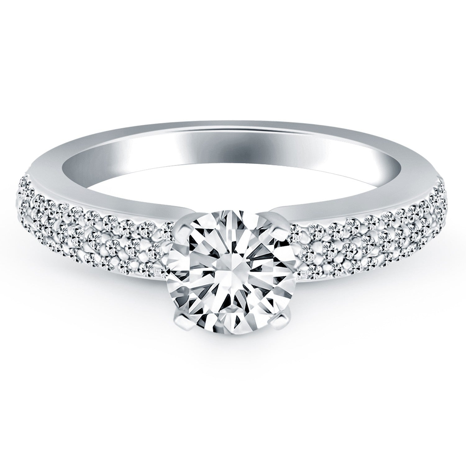 14k White Gold Triple Row Pave Diamond Engagement Ring - The Best Accessory