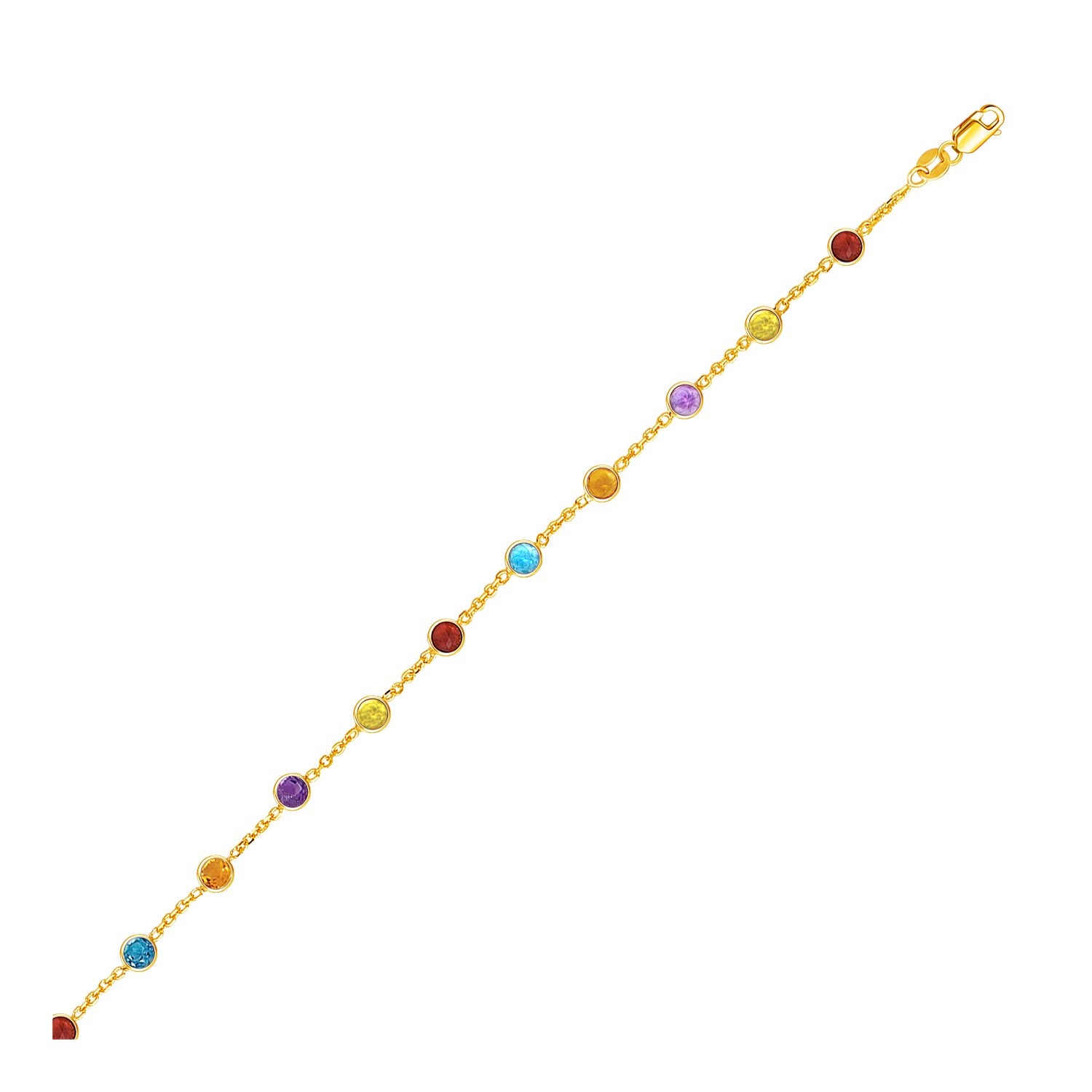 14k Yellow Gold Cable Anklet with Round Multi Tone Stations - The Best Accessory