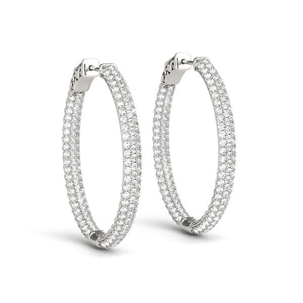 14k White Gold Diamond Hoop Double Sided Three Row Earrings (2 cttw) - The Best Accessory
