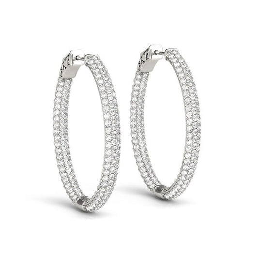 14k White Gold Diamond Hoop Double Sided Three Row Earrings (2 cttw) - The Best Accessory
