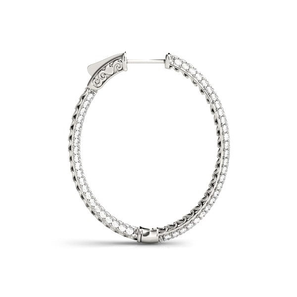 14k White Gold Diamond Hoop Double Sided Three Row Earrings (2 cttw) - The Best Accessory