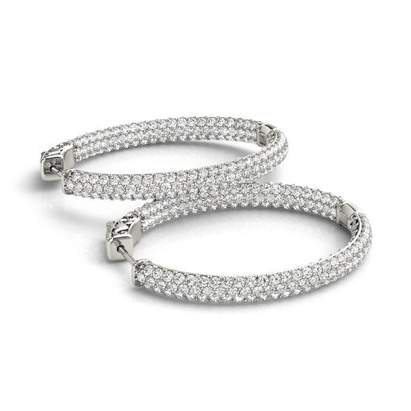 14k White Gold Diamond Hoop Double Sided Three Row Earrings (2 cttw) - The Best Accessory