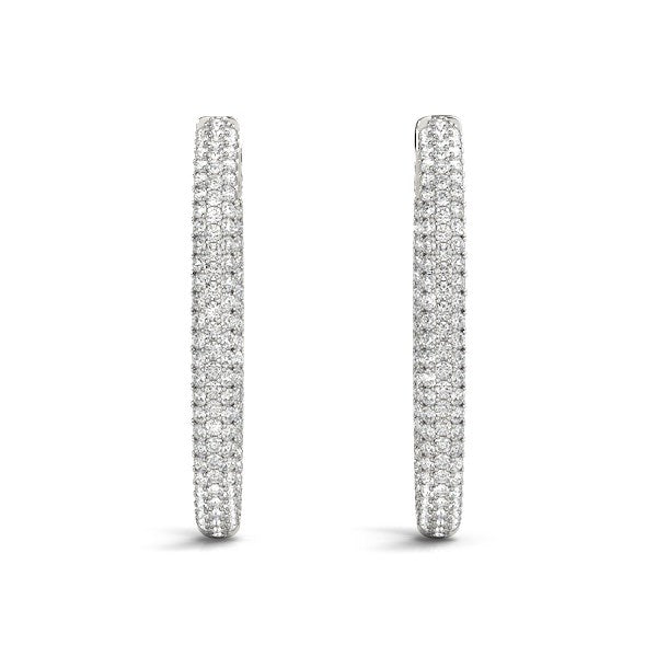 14k White Gold Diamond Hoop Double Sided Three Row Earrings (2 cttw) - The Best Accessory