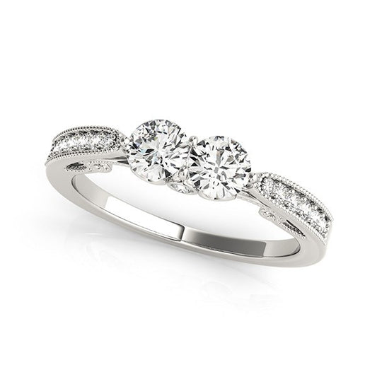 Two Stone Diamond Ring With Milgrain Design In 14k White Gold (3/4 cttw) - The Best Accessory