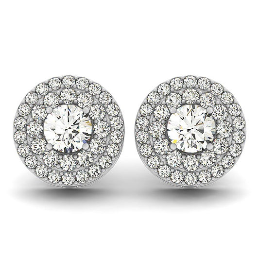 14k White Gold Double Halo Round Diamond Earrings (1 1/4 cttw) - The Best Accessory