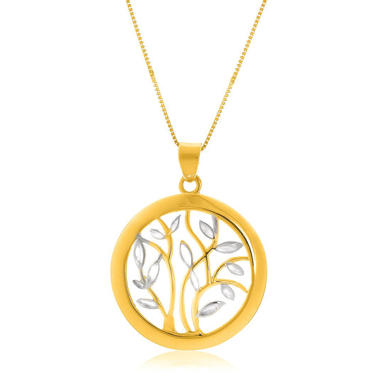 14k Two-Tone Gold Pendant with an Open Round Tree Design - The Best Accessory