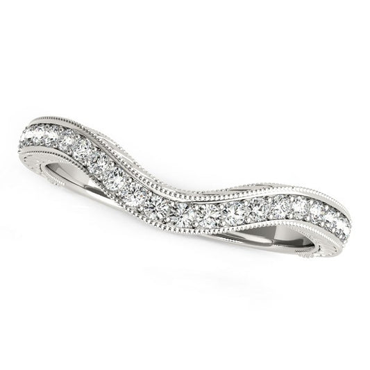 14k White Gold Milgrained Baroque Curved Diamond Wedding Ring (1/6 cttw) - The Best Accessory