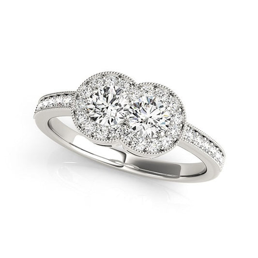 14k White Gold Two Stone Diamond Halo Ring (3/4 cttw) - The Best Accessory