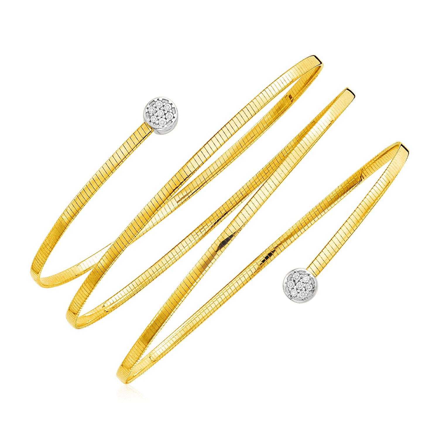 14k Two Tone Gold Spiral WrapAround Bangle Bracelet with Diamonds (2.00 mm) - The Best Accessory