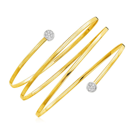 14k Two Tone Gold Spiral WrapAround Bangle Bracelet with Diamonds (2.00 mm) - The Best Accessory