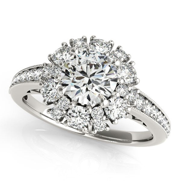 14k White Gold Antique Style Halo Round Diamond Engagement Ring (2 cttw) - The Best Accessory