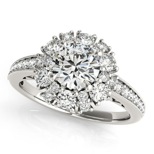 14k White Gold Antique Style Halo Round Diamond Engagement Ring (2 cttw) - The Best Accessory