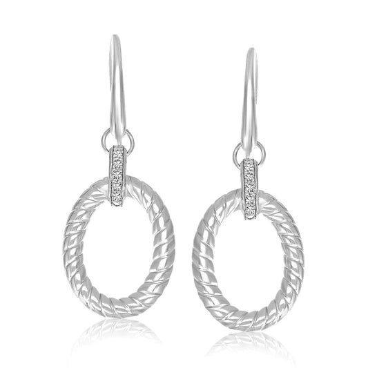 Sterling Silver Rhodium Finished Diamond Embellished Oval Rope Drop Earrings - The Best Accessory