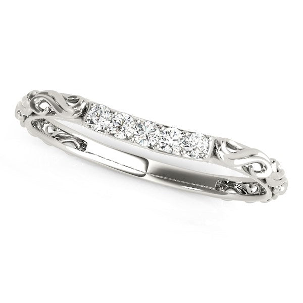 14k White Gold Antique Style Curved Diamond Wedding Band (1/10 cttw) - The Best Accessory