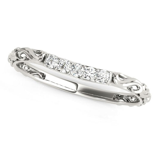 14k White Gold Antique Style Curved Diamond Wedding Band (1/10 cttw) - The Best Accessory