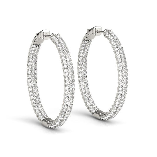14k White Gold Two Row Pave Set Diamond Hoop Earrings (7 cttw) - The Best Accessory
