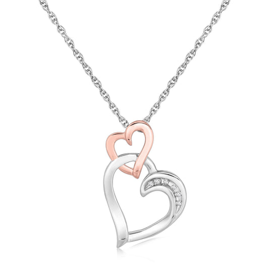 Sterling Silver Cascading Dual Heart Diamond Accented Pendant (.02 cttw) - The Best Accessory
