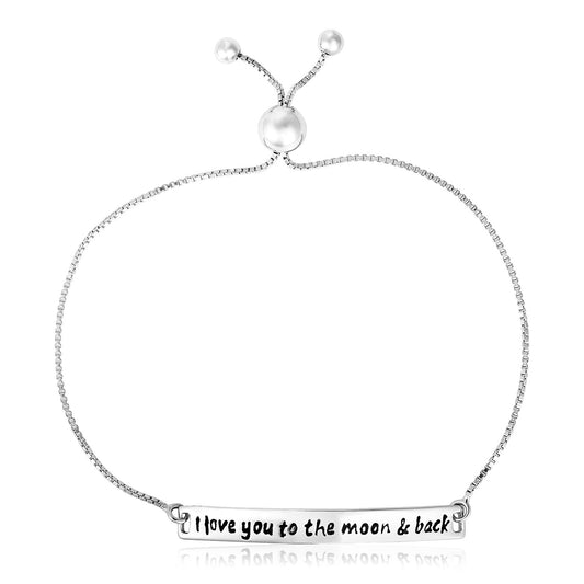 Sterling Silver Adjustable I Love You to the Moon and Back Bracelet (1.20 mm) - The Best Accessory