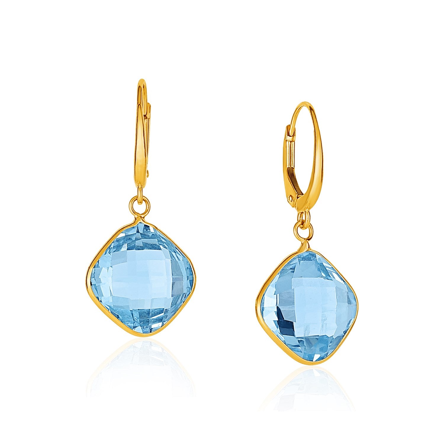Drop Earrings with Blue Topaz Cushion Briolettes in 14k Yellow Gold - The Best Accessory