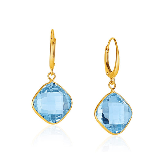Drop Earrings with Blue Topaz Cushion Briolettes in 14k Yellow Gold - The Best Accessory