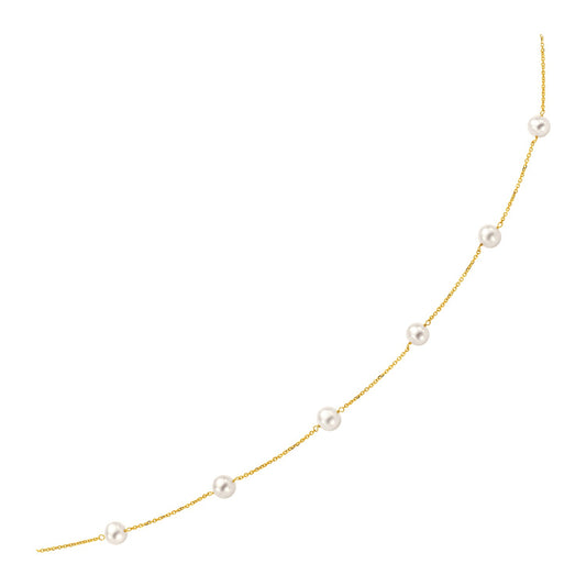 14k Yellow Gold Necklace with White Pearls - The Best Accessory